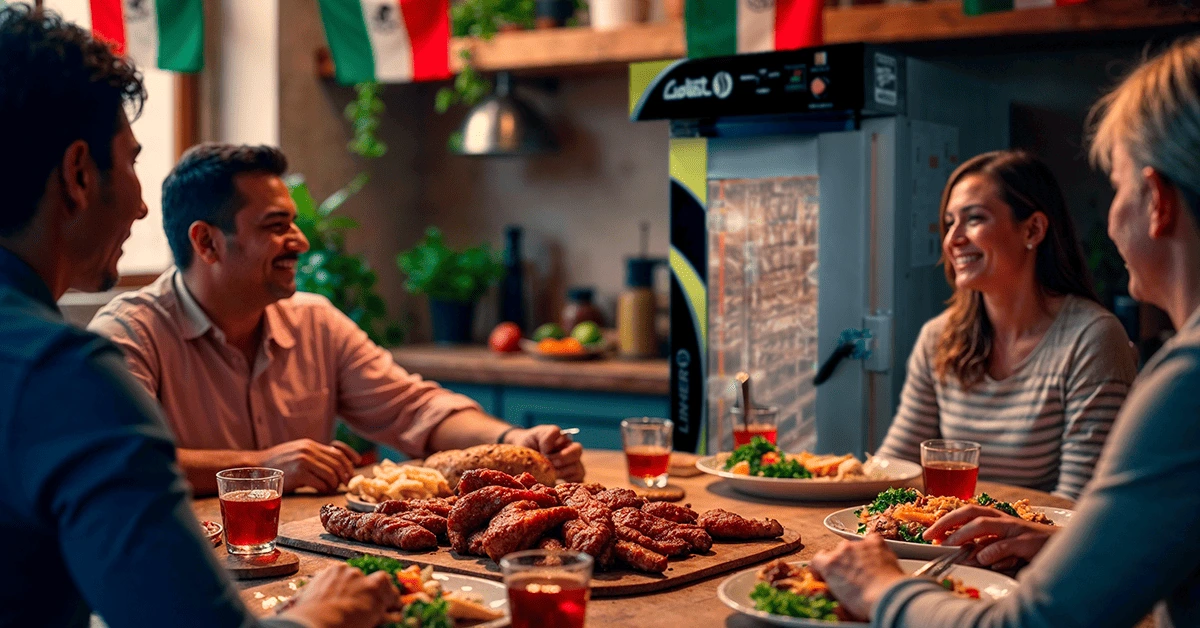 Familia mexicana disfrutando de una comida por celebraciones de la revolución mexicana con un horno de convección LINHER