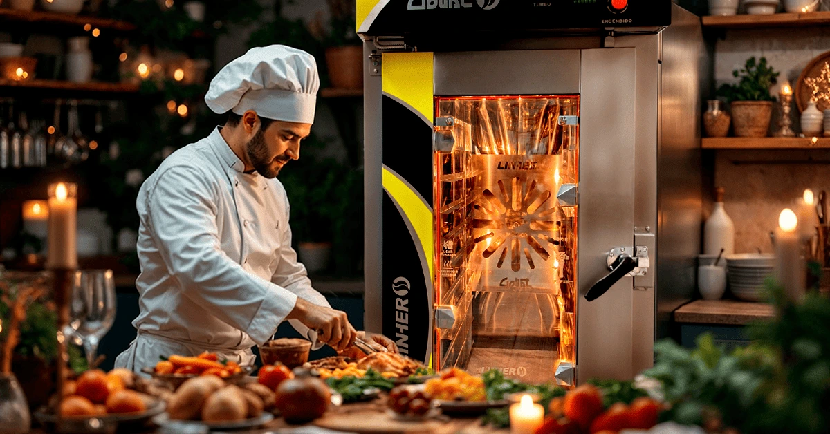 Chef preparando platillos con un horno de convección Goliat para el Año Nuevo 2025
