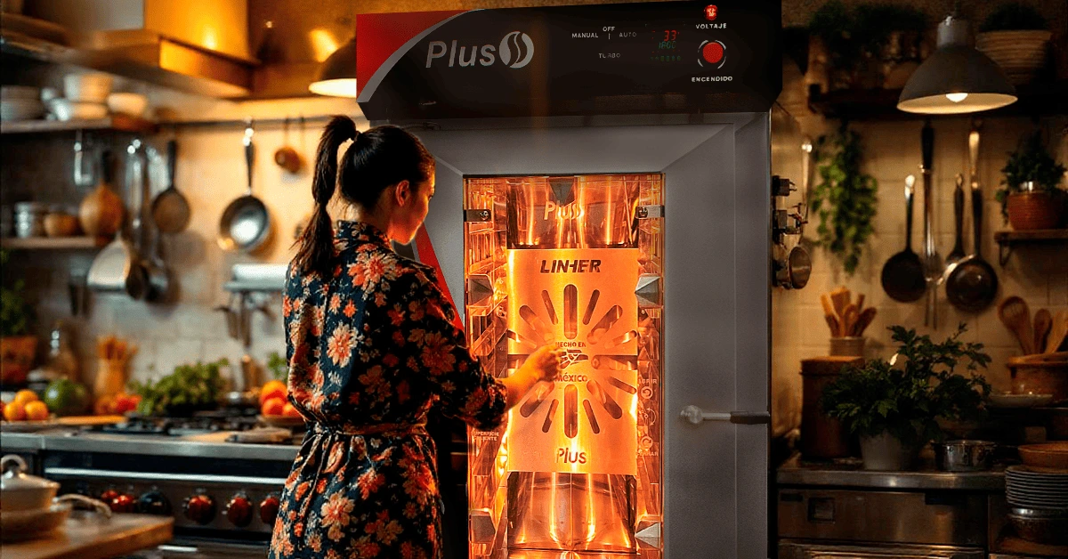 Mujer preparando platillos para el invierno con un horno de convección LINHER