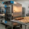 Horno de convección industrial LINHER Essential en una panadería profesional invernal, con panqués y roles recién horneados y personal mexicano revisando el proceso con control y precisión.